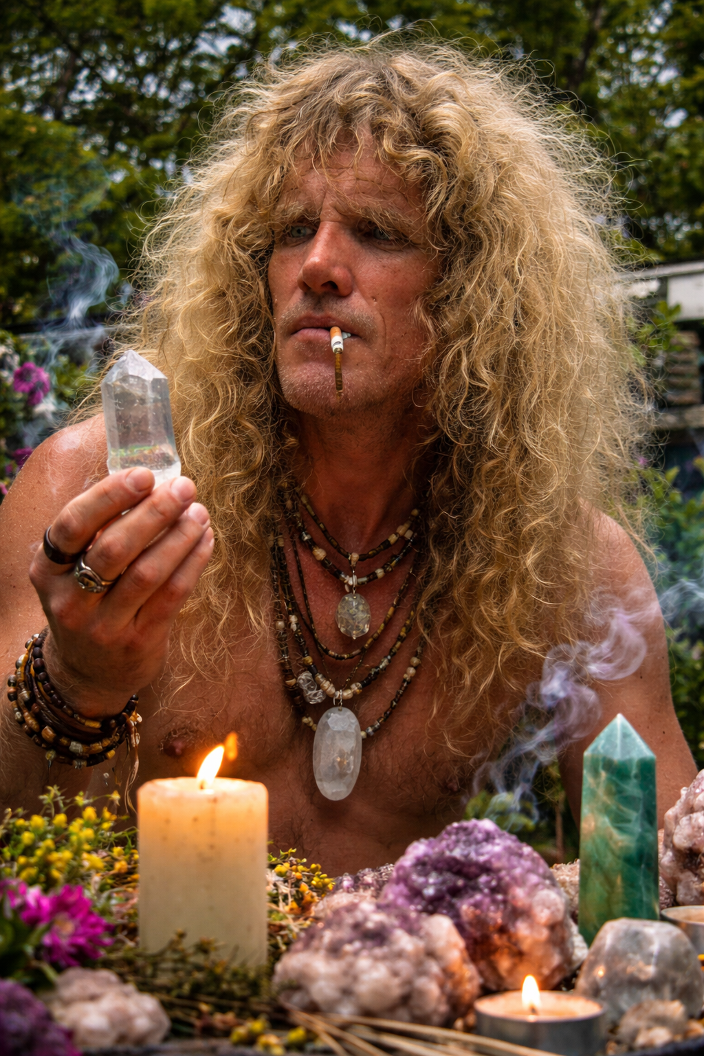 Gary examining a crystal during an early Efilist materials session.
